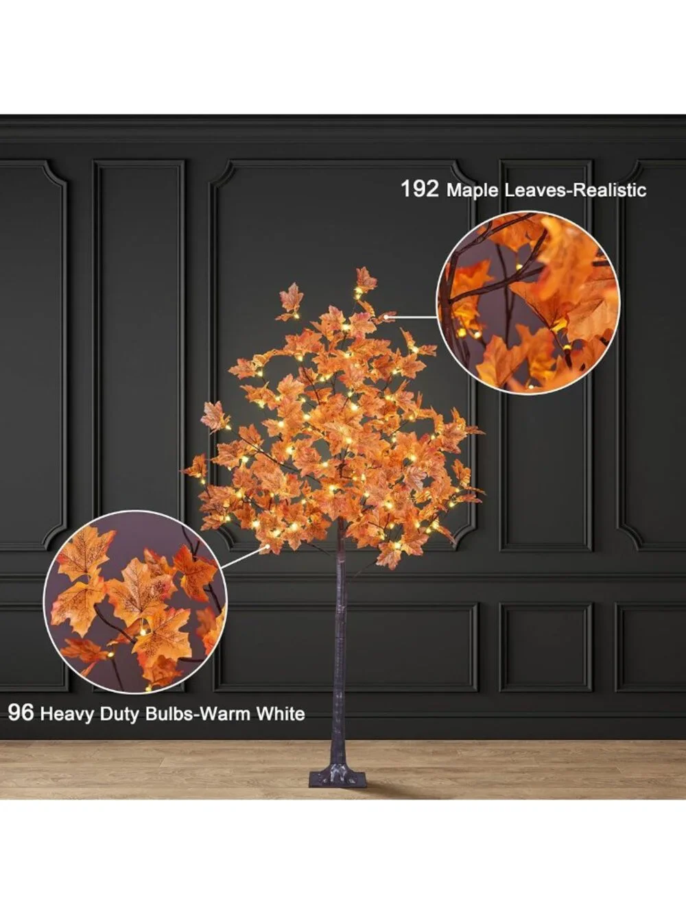 5FT 96LED Lighted Maple Tree - Warm White Fall & Halloween Decor, Indoor/Outdoor